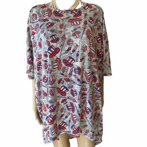 Lularoe Firework Hat Print 4th Of July Vibes Stretch Casual Shirt Women Plus 2XL